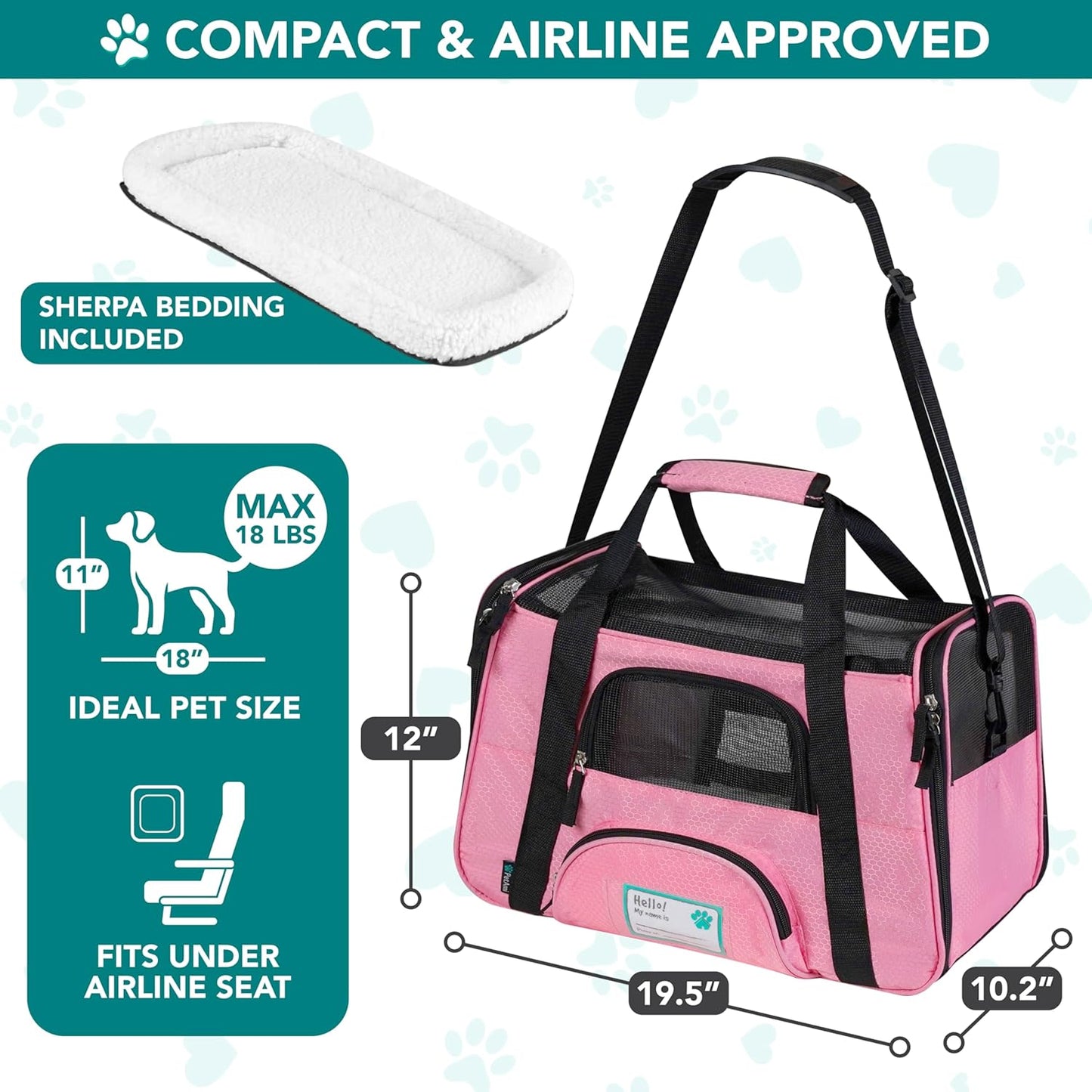 Airline-Approved Soft-Sided Pet Carrier for Cats and Small Dogs, Ventilated Travel Bag for Indoor Cats, Medium to Large Kittens and Puppies, Large Pink