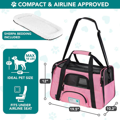 Airline-Approved Soft-Sided Pet Carrier for Cats and Small Dogs, Ventilated Travel Bag for Indoor Cats, Medium to Large Kittens and Puppies, Large Pink