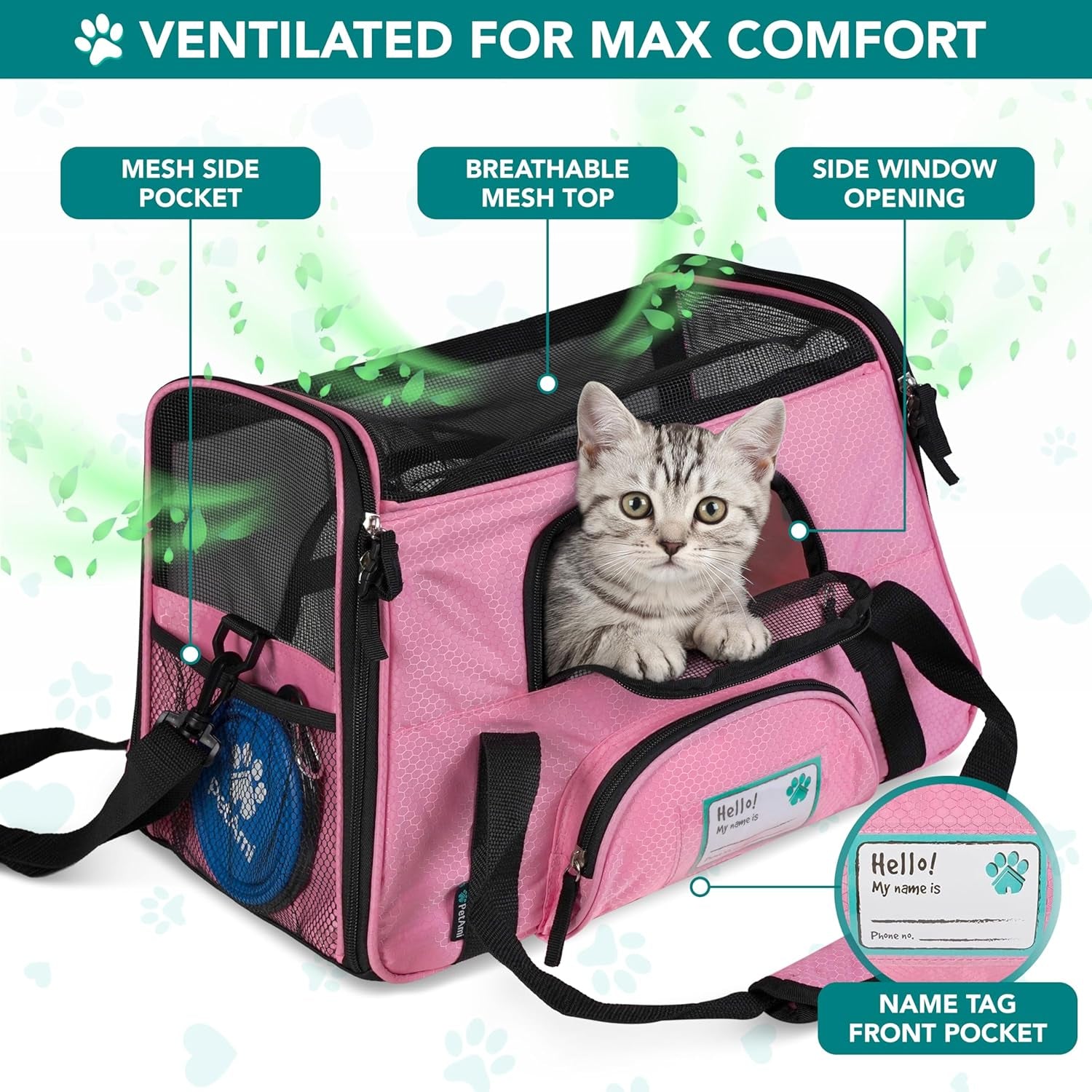 Airline-Approved Soft-Sided Pet Carrier for Cats and Small Dogs, Ventilated Travel Bag for Indoor Cats, Medium to Large Kittens and Puppies, Large Pink
